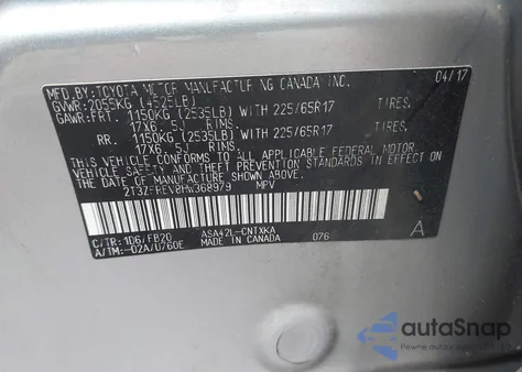 2017 Toyota Rav4 Le from USA, damaged, VIN 2T3ZFREV8HW368979